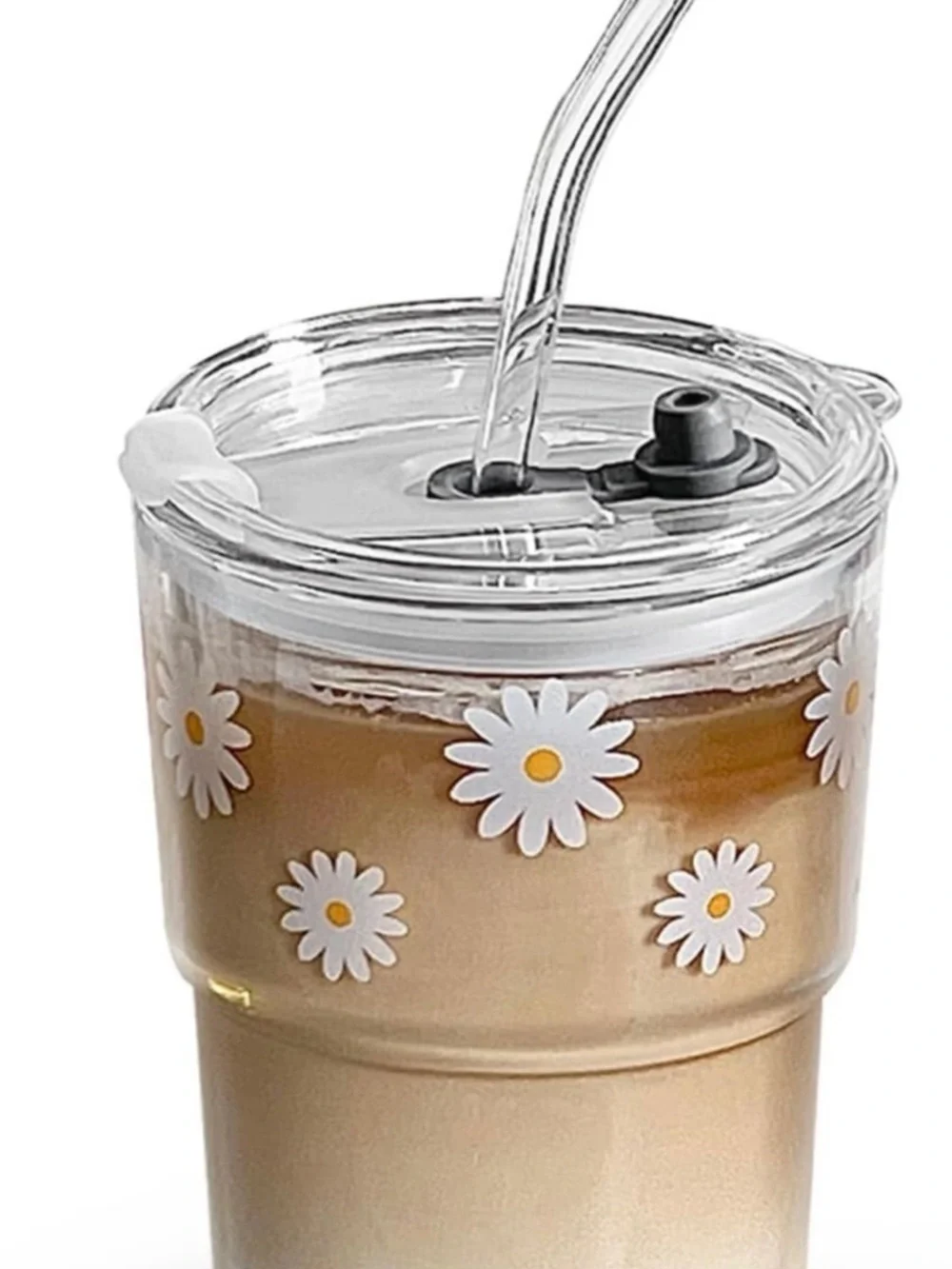 13 oz glass tumbler with straw and lid